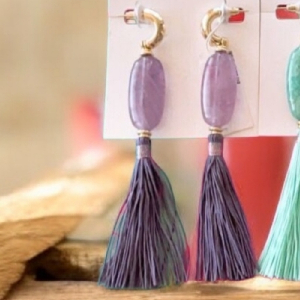 Kendra Scott Insley Gold Statement Earrings In Purple Mix, NWT - Picture 3 of 3